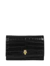 Alexander Mcqueen Skull Small Embossed Croc Leather Crossbody Bag In Black