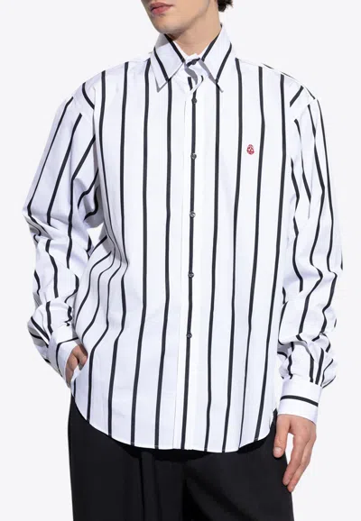 Alexander Mcqueen Skull Striped Long-sleeved Shirt In White