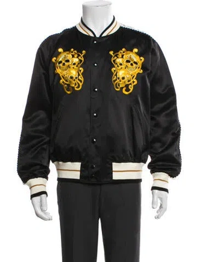 Pre-owned Alexander Mcqueen Skull Striped Varsity Jacket In Black