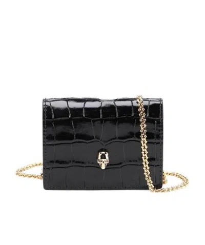 Alexander Mcqueen Skull-stud Chain Wallet In Black