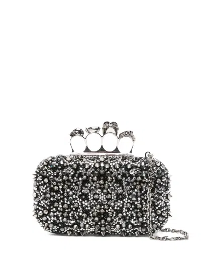 Alexander Mcqueen Skull Stud Clutch Bag In Silver