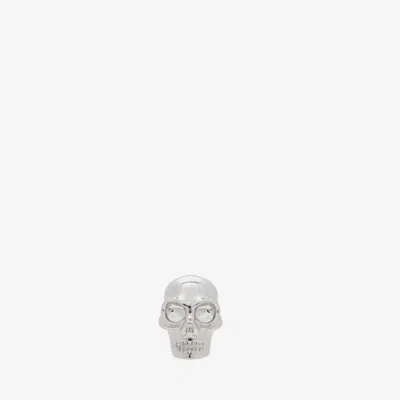 Alexander Mcqueen Skull Stud Earring In Palladium