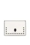 Alexander Mcqueen Skull Stud Embellished Card Holder In Cream