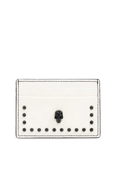 Alexander Mcqueen Skull Stud Embellished Card Holder In Cream