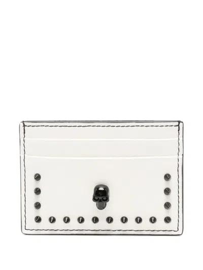Alexander Mcqueen Skull-stud Leather Cardholder In White