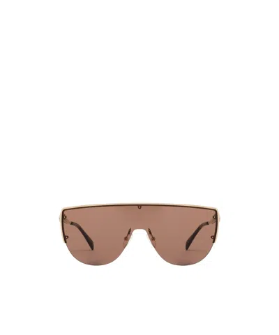 Alexander Mcqueen Skull-stud Shield-frame Sunglasses In Brown