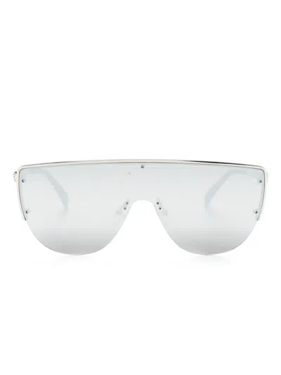 Alexander Mcqueen Skull-stud Shield-frame Sunglasses In Silver