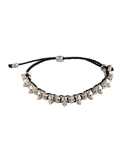 Pre-owned Alexander Mcqueen Skull Studded Adjustable Bracelet, 7.25" In Black