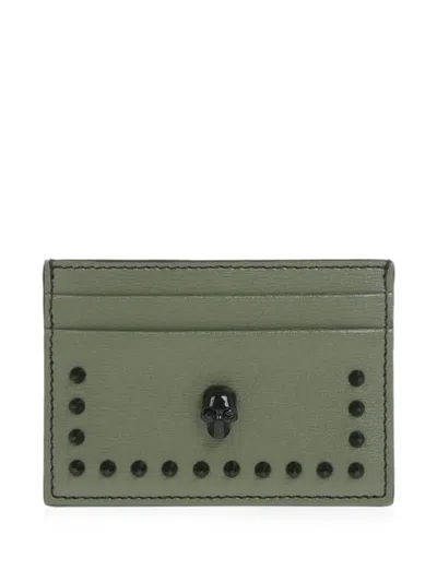 Alexander Mcqueen Skull Studded Card Holder In Green
