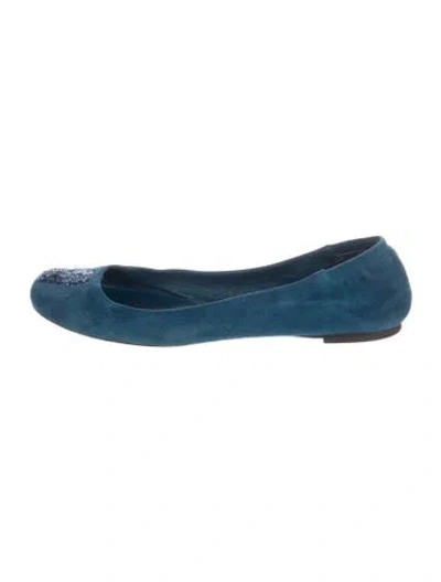 Pre-owned Alexander Mcqueen Skull Suede Ballet Flats In Blue