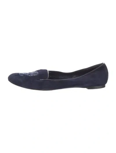 Pre-owned Alexander Mcqueen Skull Suede Flats In Blue