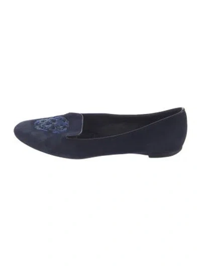 Pre-owned Alexander Mcqueen Skull Suede Flats In Blue