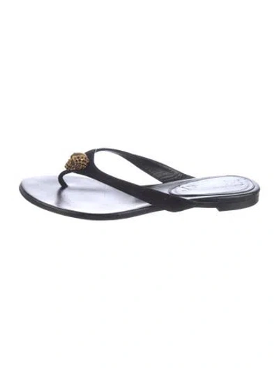 Pre-owned Alexander Mcqueen Skull Suede Flip Flops In Black