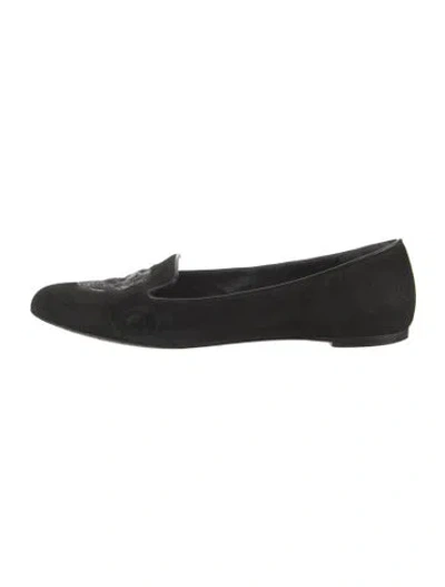 Pre-owned Alexander Mcqueen Skull Suede Loafers In Black