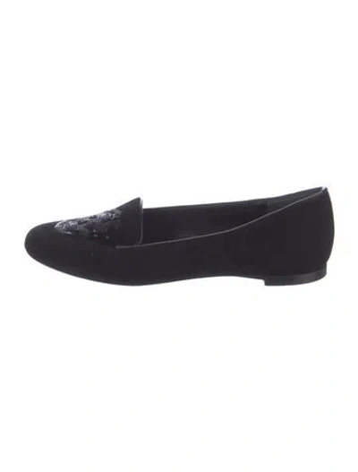 Pre-owned Alexander Mcqueen Skull Suede Loafers In Black