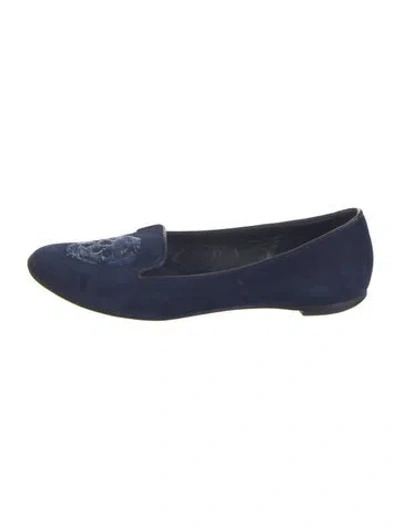Pre-owned Alexander Mcqueen Skull Suede Loafers In Blue
