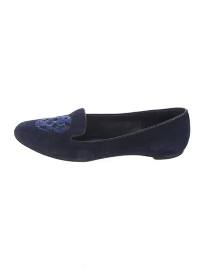 Pre-owned Alexander Mcqueen Skull Suede Loafers In Blue