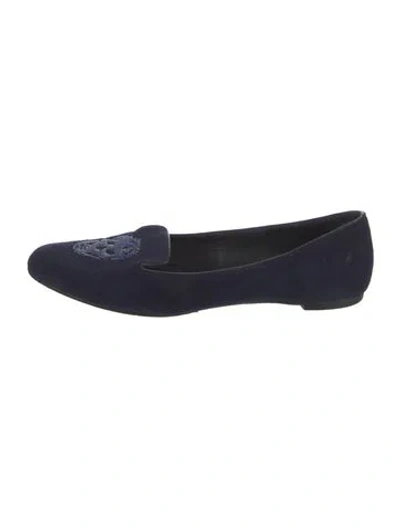 Pre-owned Alexander Mcqueen Skull Suede Loafers In Blue