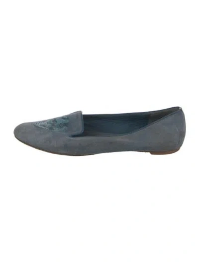 Pre-owned Alexander Mcqueen Skull Suede Loafers In Blue