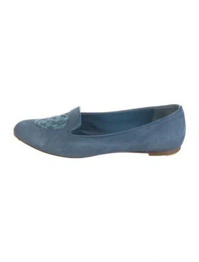 Pre-owned Alexander Mcqueen Skull Suede Loafers In Blue