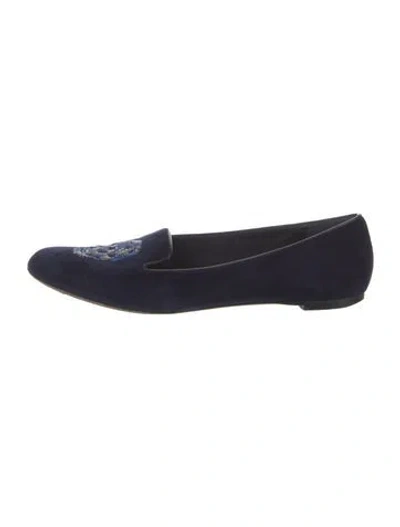 Pre-owned Alexander Mcqueen Skull Suede Loafers In Blue