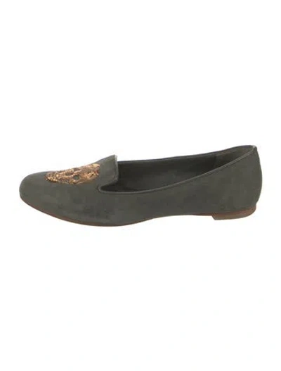 Pre-owned Alexander Mcqueen Skull Suede Loafers In Green