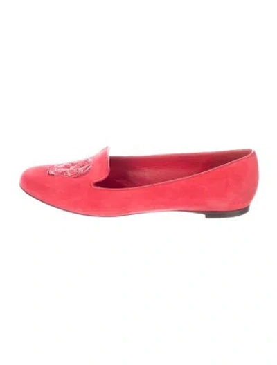 Pre-owned Alexander Mcqueen Skull Suede Loafers In Red