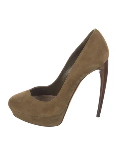 Pre-owned Alexander Mcqueen Skull Suede Pumps In Green