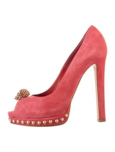 Pre-owned Alexander Mcqueen Skull Suede Pumps In Pink