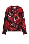 Alexander Mcqueen Wax Flower Skull Jumper In Black & Lust Red