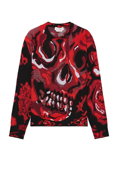 Alexander Mcqueen Wax Flower Skull Jumper In Black/lust Red