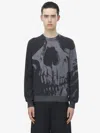 Alexander Mcqueen Skull Intarsia Wool Melange Crewneck Sweater In Black/grey