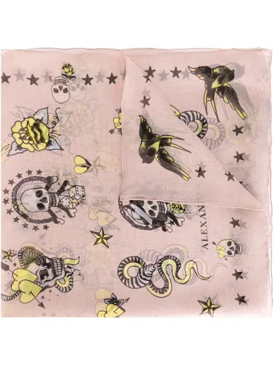 Alexander Mcqueen Skull Tattoo Scarf In Pink