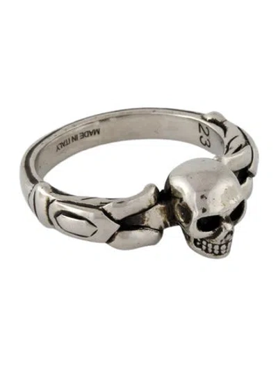 Pre-owned Alexander Mcqueen Skull Textured Band Ring In Multi