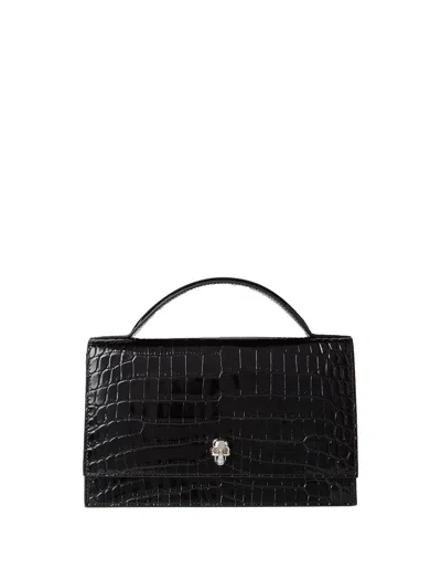 Alexander Mcqueen Skull Top Handle Bag In Black/silver