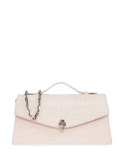 Alexander Mcqueen Skull Top Handle Croc-embossed Leather Crossbody Bag In Black