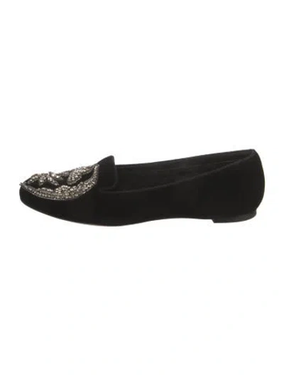 Pre-owned Alexander Mcqueen Skull Velvet Loafers In Black
