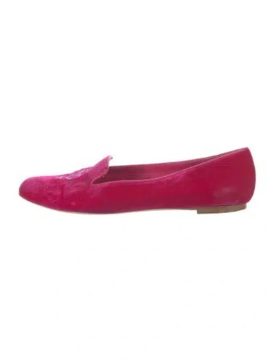 Pre-owned Alexander Mcqueen Skull Velvet Loafers In Pink