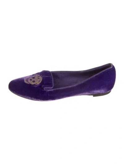 Pre-owned Alexander Mcqueen Skull Velvet Loafers In Purple