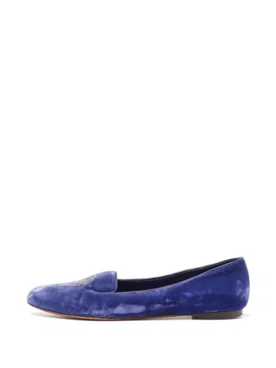 Pre-owned Alexander Mcqueen Skull Velvet Slippers In Blue
