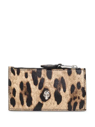 Alexander Mcqueen Leopard Print Wallet In Brown