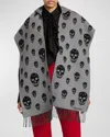 Alexander Mcqueen Skull Wool Cashmere Hooded Scarf In Gray