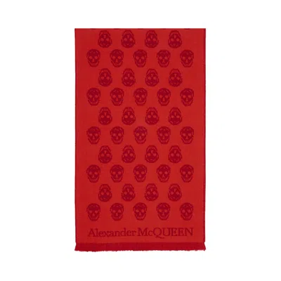 Pre-owned Alexander Mcqueen Skull Wool Scarf 'bordeaux Red' | Women's Size Onesize