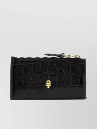 Alexander Mcqueen Skull Zipped Leather Credit Card Case In Black
