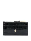 Alexander Mcqueen Skull Zipped Leather Credit Card Case In Black