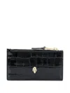 Alexander Mcqueen Alexander Mc Queen Skull Zip Crocodile Effect Leather Credit Card Case In Black