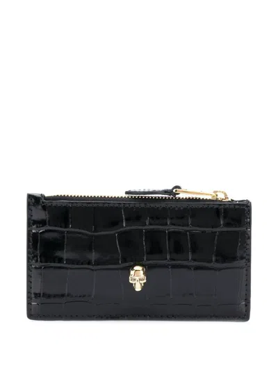 Alexander Mcqueen Skull Zipped Leather Credit Card Case In Black