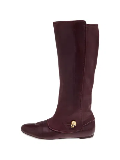 Pre-owned Alexander Mcqueen Skull-charm Boots In Red