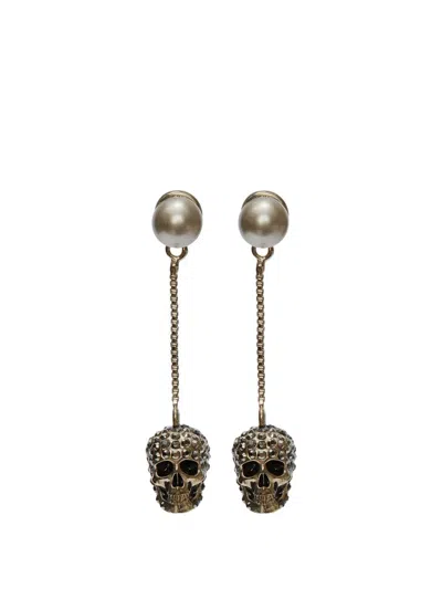 Alexander Mcqueen Skull-drop Earrings In Gold