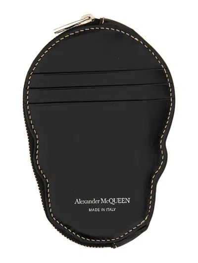 Alexander Mcqueen Skull-embossed Calf Skin Card Case In Black